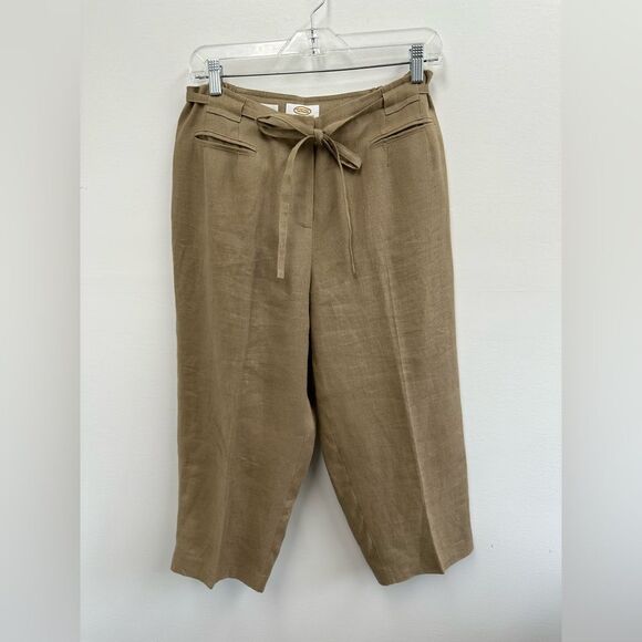 Vintage Talbots Beige Irish Linen Cropped Straight Leg Pants Size L Petite - Picture 4 of 9